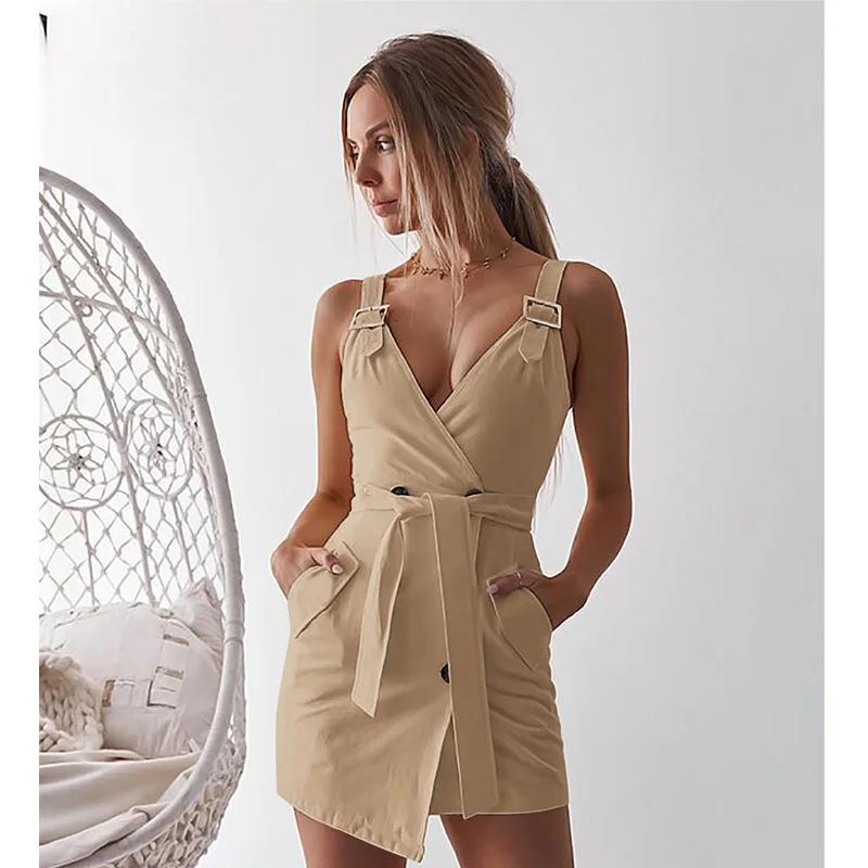 Новое летнее Асимметричное мини платье на пуговицах женское без рукавов с