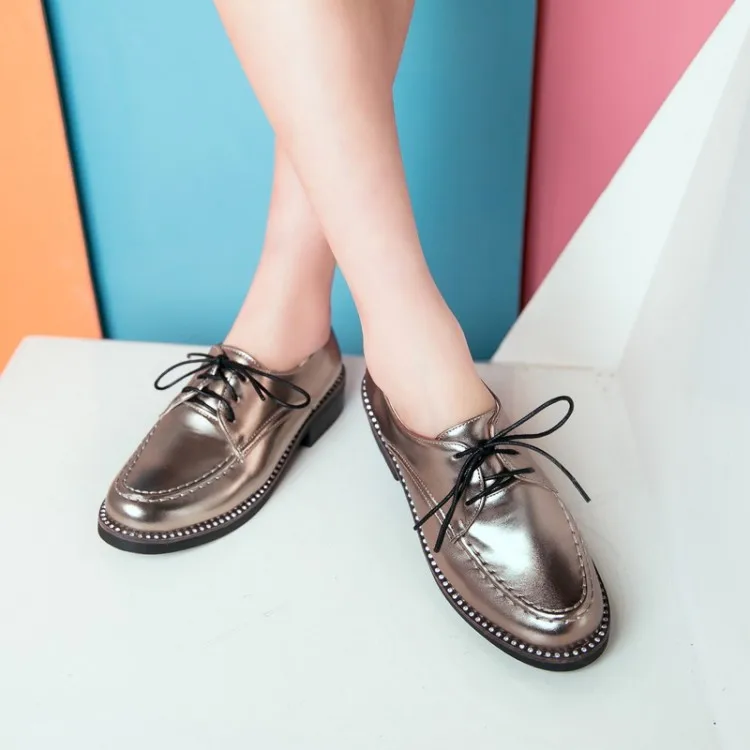 2017 Fashion Female Student's Oxfords Lace Up Shallow Mouth Pure Color Flat Heel Comfortablel Casual Women's Shoes170513-2 | Обувь