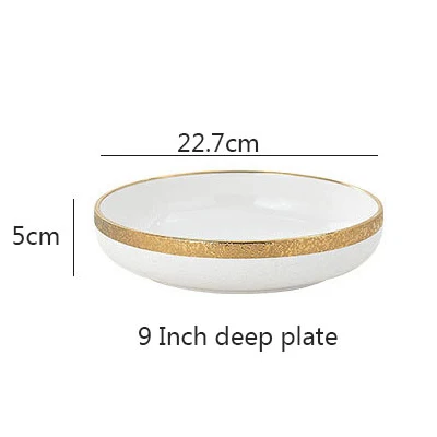 9 Inch deep plate 1 шт., керамическая тарелка с отделкой из белого золота, тарелка для риса, салата, фруктов, лапши, миска для супа, стейка, набор посуды - Цвет: 9 Inch deep plate