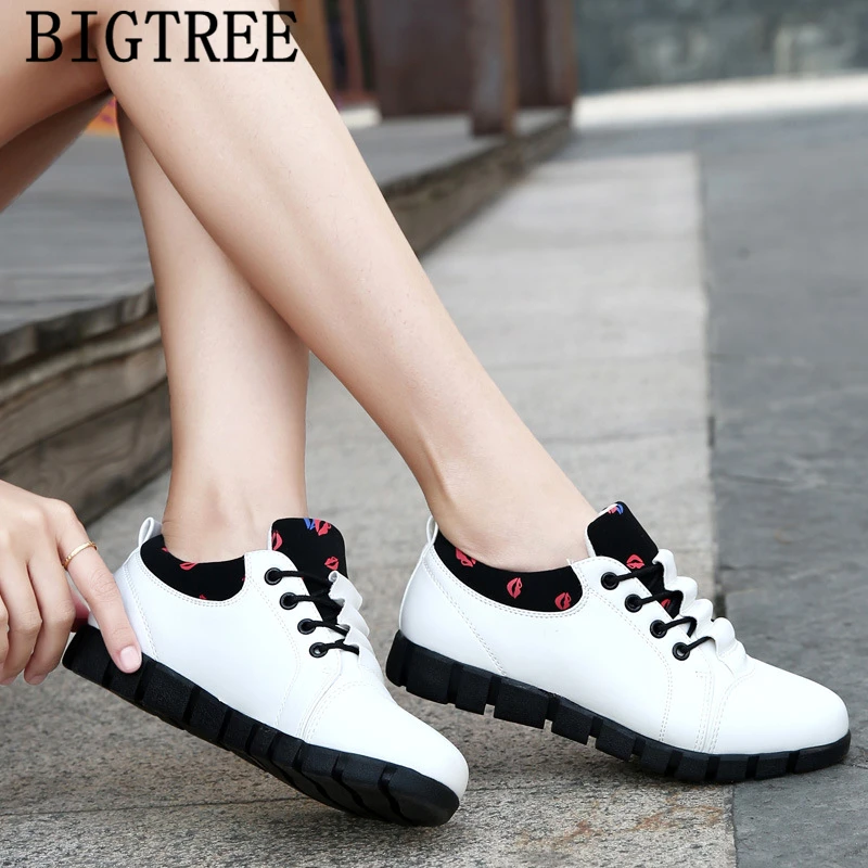 Кроссовки женские кожаные на плоской подошве повседневная обувь для подъема