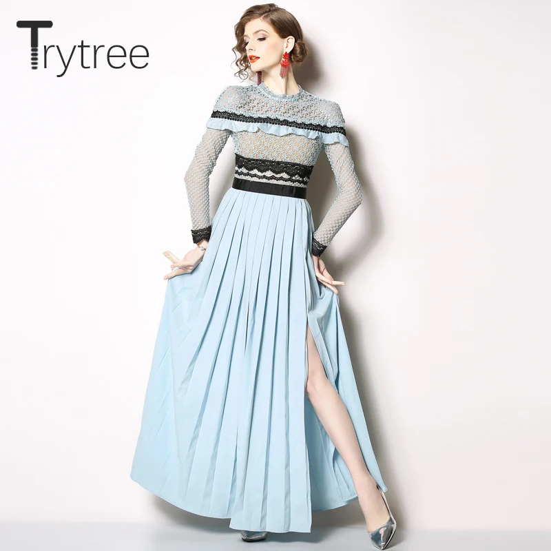 Летнее осеннее платье рубашка Trytree с оборками женские жаккардовые кружевные