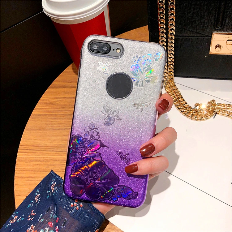100% Оригинальный градиентный блестящий чехол для iphone X XR XS Max Aurora бабочка цветок 8 7 6