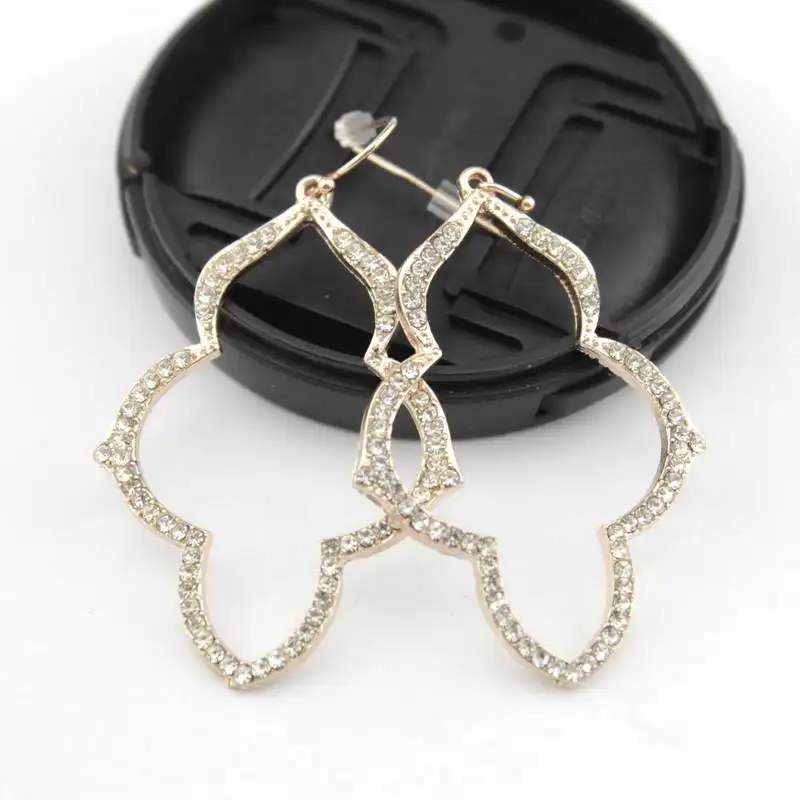 Вырезанные паве кристаллы рамка магнолии Висячие серьги для женщин вырезанные