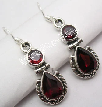 GARNET Chanti Международный серебряный с гранатами 2 граненый камень французский крюк серьги 3,3 см - Окраска металла: GARNET