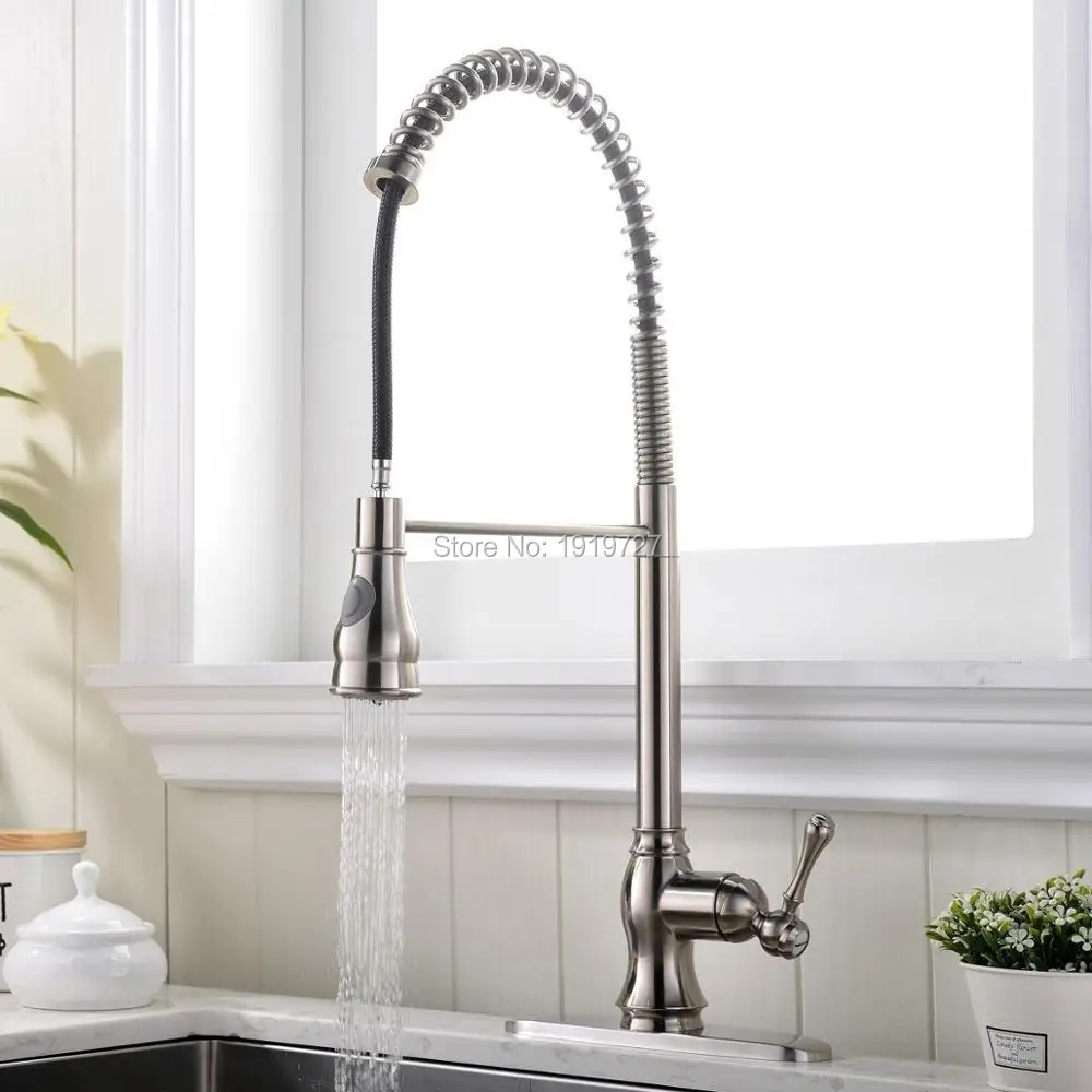 値段 広範な現代ソリッドブラスシングルハンドル高アークスパイラル春はキッチンのシンクの蛇口 & デッキプレート