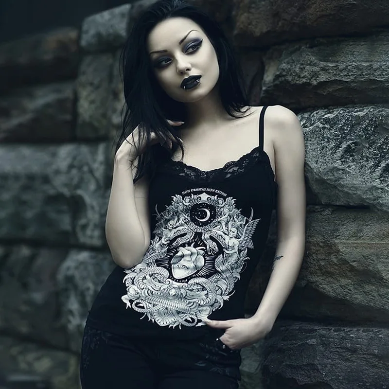 JIEZHOUFANG женская черная свободная футболка в стиле Харадзюку с готическим принтом