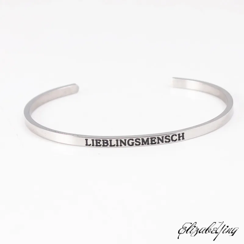 LIEBLINGSMENSCH Намасте нержавеющая сталь выгравированы положительные вдохновляющие цитаты манжета браслет с мантрой как подарок на день отца - Окраска металла: LIEBLINGSMENSCH