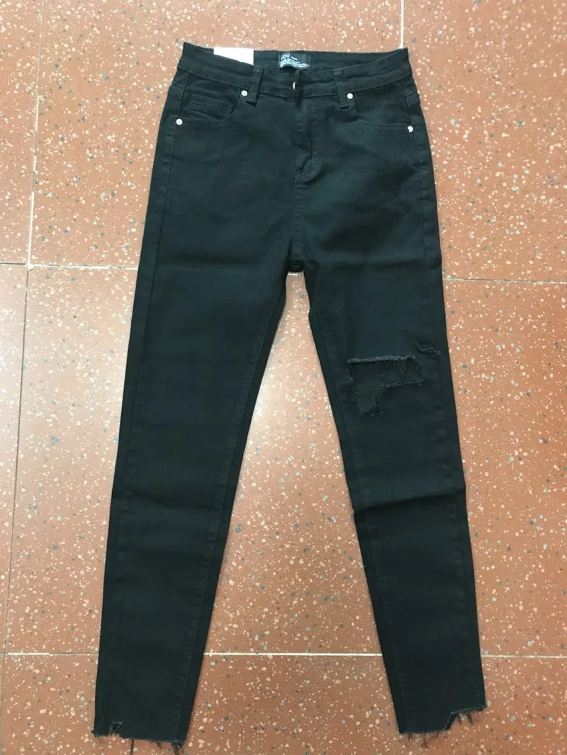 Корейские узкие брюки нестандартные черные рваные джинсы с дырками на коленях 7300