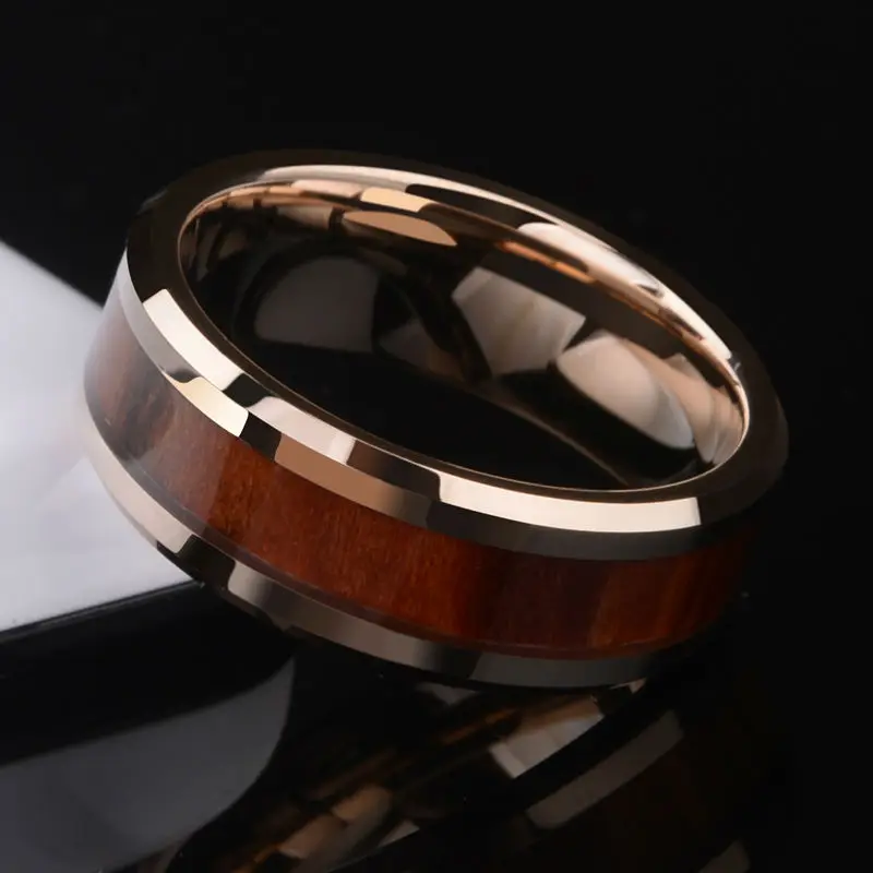Кольцо из вольфрама и розового золота шириной 8 мм для женщин мужчин|ring band|wedding