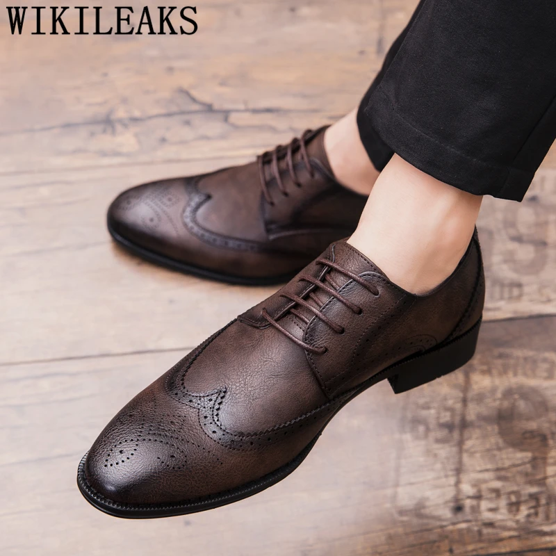 Brogue Shoes Men Formal Italian Designer Dress Leather Coiffeur Classic Oxford Brand Big Size Buty Meskie | Обувь