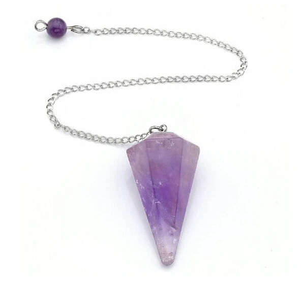 Natural Amethyst Crystal Pink Quartz Stone Pendulum Facet Reiki Chakra Healing Point with 10inch chain 1pcs single pack | Украшения и