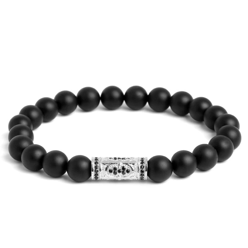 Mcllroy new brand MCLLROY 8mm natural black lucky beads bracelets gentleman micro-paved anchor cross yoga Vintage bracelet Men | Украшения