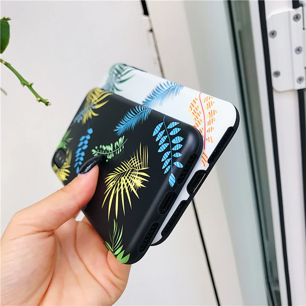 Eqvvol Fashion Couple Phone Case For iphone X 8 7 6 6s Plus New Leaf Patterned Cases Soft TPU Silicone Cover All-inclusive Coque |