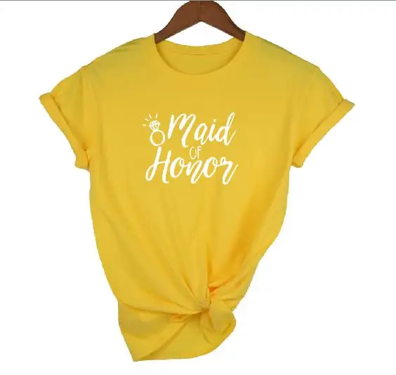 yellow t white HONOR Рисовый дизайн, девичник, вечерние отряд "невеста", подружка невесты, футболка, повседневная, свадебная, розовая, золотая, с принтом, для женщин, командный Топ, футболка - Цвет: yellow t white HONOR