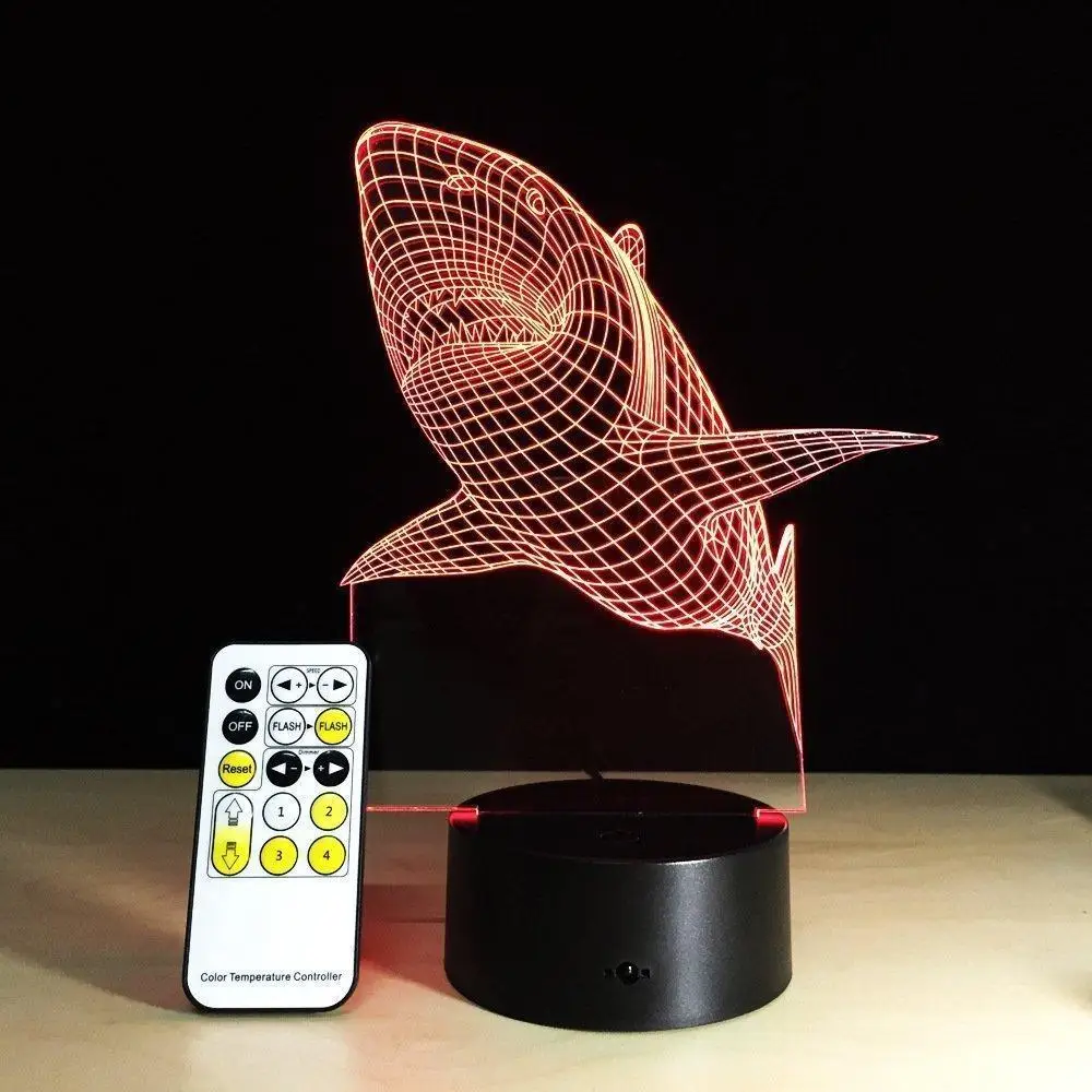 3D ночь светодиодный сенсорный лампа LED ночные огни настольная акрил Акула Рыба