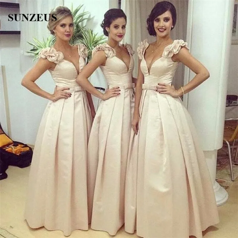 Арабское милое длинное Сатиновые платья подружки невесты ТРАПЕЦИЕВИДНОЕ ПЛАТЬЕ