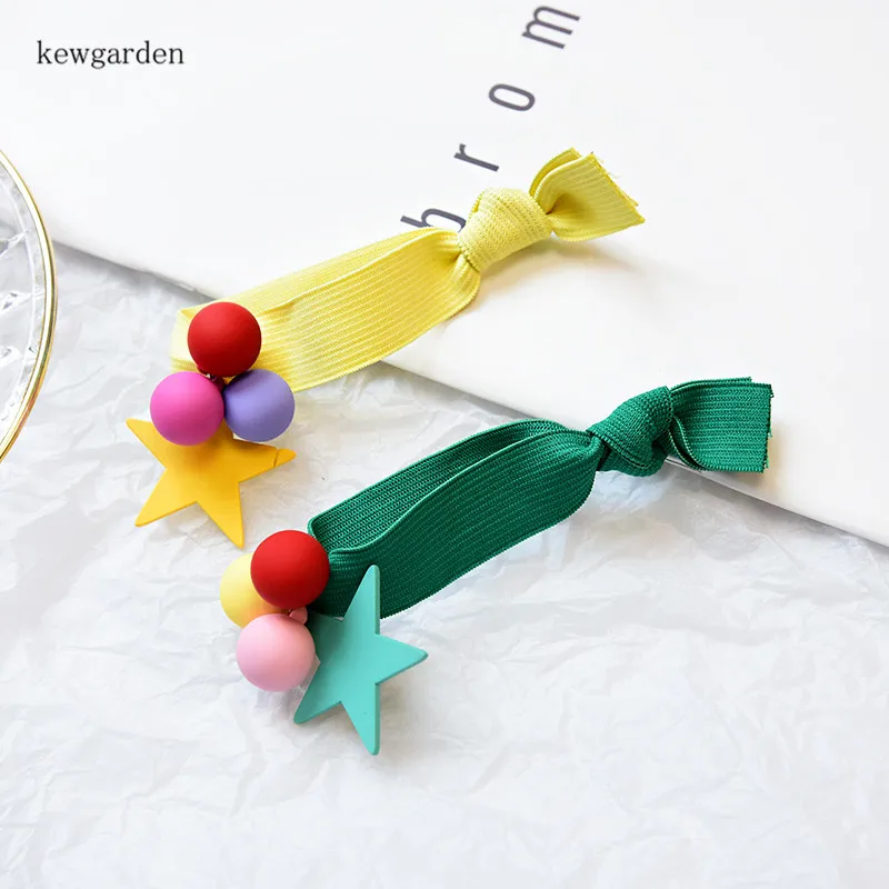 Kewgarden Cotton Ball Star Hair Accessories Elastic Bands Kids Girls Ponytail Rope Ring Headwear 4 Pcs | Мать и ребенок