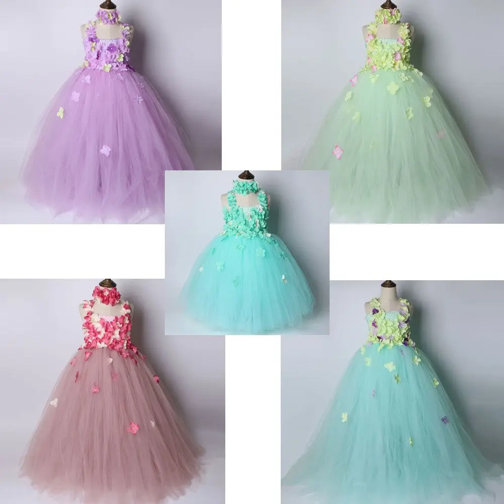 Mint Green Flower Girl Tutu Dress Tulle Party Kids Princess Fairy Ball Gown for Girls Wedding | Детская одежда и обувь