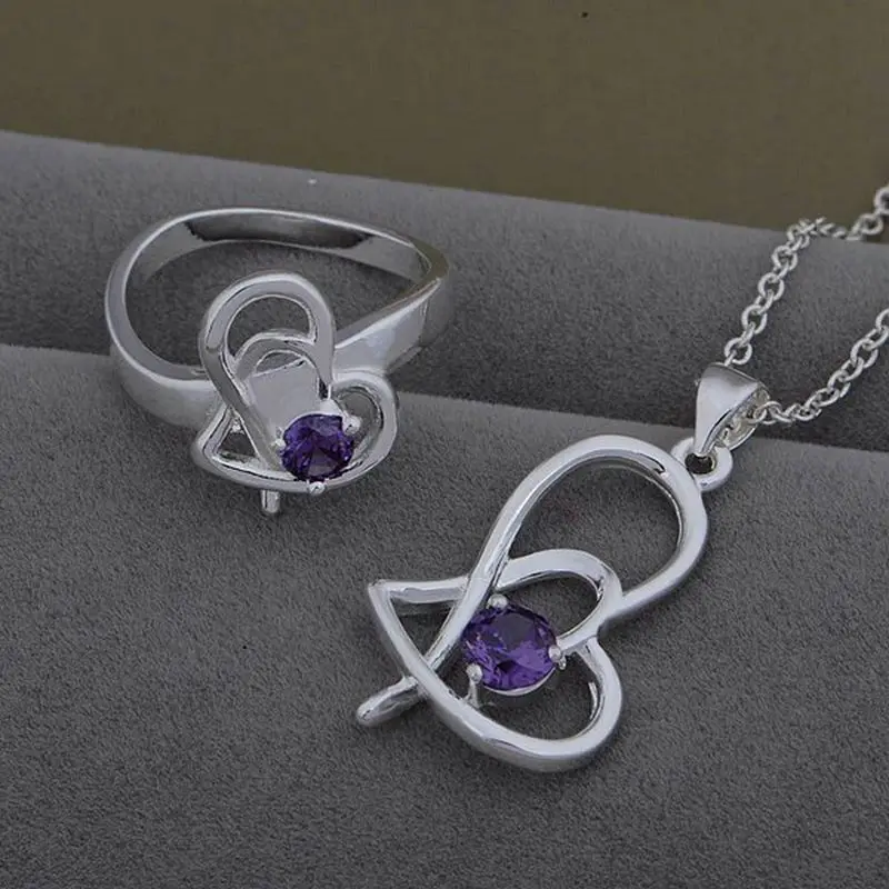 Посеребренные Ювелирные наборы серебряный ювелирный набор фиолетовый циркон