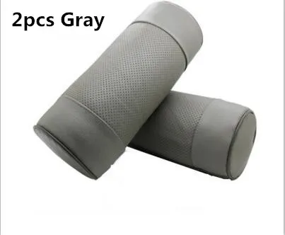 2pcs gray Натуральная кожа подголовник сиденья автомобиля подушки авто Безопасность цилиндрический Черный шейный чехол подушка памяти кость головы протектор - Цвет: 2pcs gray