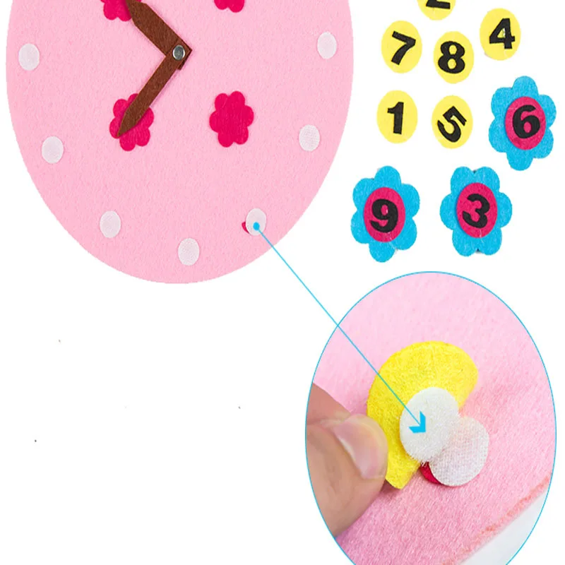 ZY DIY 4 Конфетного Цвета Для Выбора 3MM Фетра Перемещаемые Часы Для Детей Раннего Обучения Тканевые Детские Ручной работы Нетканые Украшения на.