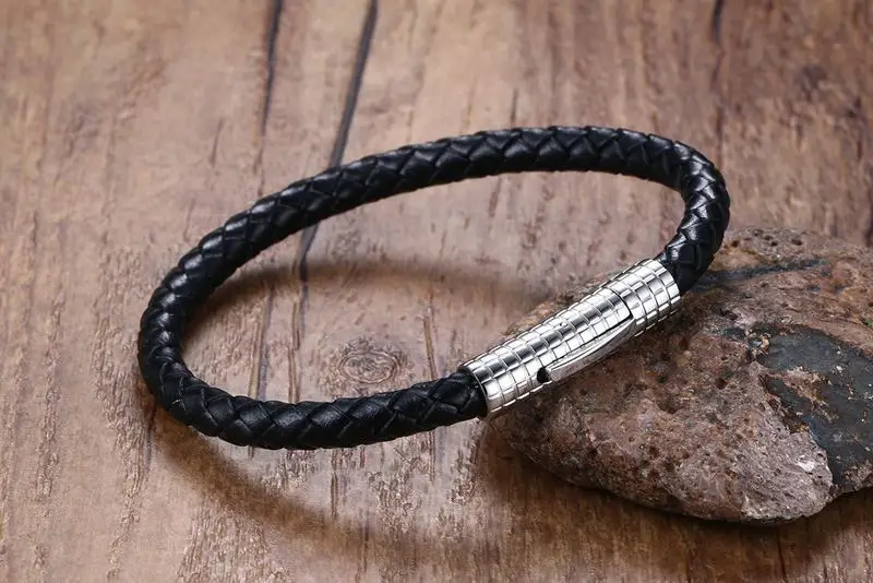 

Fashion Lover Couple Bracelets Stainless Steel Bracelets For Women Men Jewelry Trendy Black PU Leather Bracelet Bangle Female