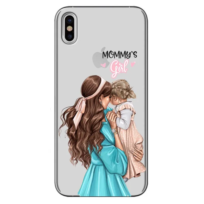 Модный Черный, Коричневый чехол для мамы и дочки iPhone 11 Pro MAX X MAX XR 8 7 6 6s Plus 5 5S SE женский силиконовый чехол для телефона - Цвет: TPU
