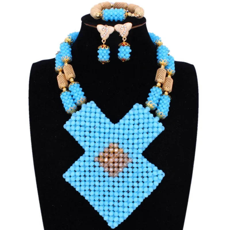 Sea Blue 4 ujewelry ювелирные комплекты dubai Свадебные серебряные нигерийские бусины комплект ювелирных изделий фото наборы свадебных украшений для Для женщин - Окраска металла: Sea Blue