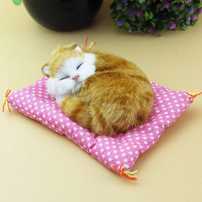 

simualtion yellow cat plastic& furs model about 15x12cm sleeping cat sounding miaow , home decoration Xmas gift w5783