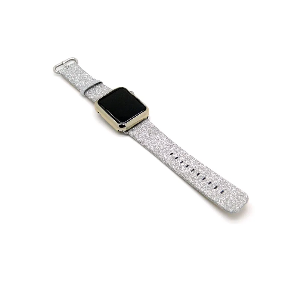 Silver Цветной Блестящий ремешок из искусственной кожи для Apple Watch 38 мм 42 мм браслет для iWatch серии 3 2 1 ремешок для часов Браслет w адаптеры - Цвет ремешка: Silver