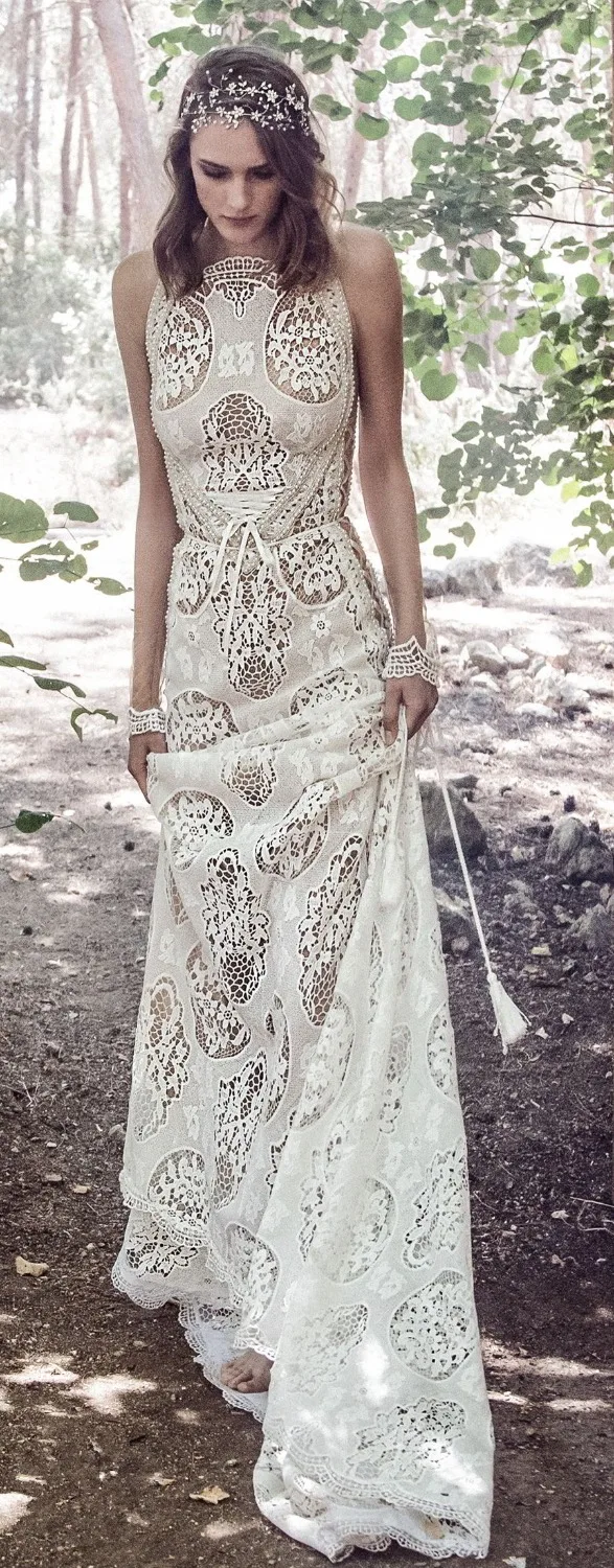 Свадебное платье es Boho Robe De Mariage без рукавов изысканное кружевное шикарное свадебное платье свадебные платья