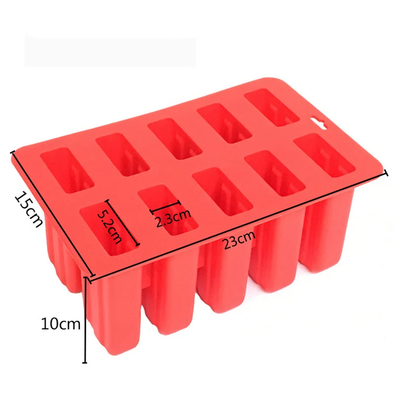 

QuickDone Food Grade Silicone Popsicle Mold Reusable Ice Cream Tray 10-holes With Cover Kitchen Molds High Quality AKC6052