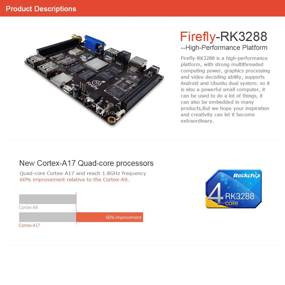 Четырехъядерная макетная плата Firefly RK3288 ARM 1 8 ГГц Linux + демо Android 2 4 ГГц/телефон Wi Fi
