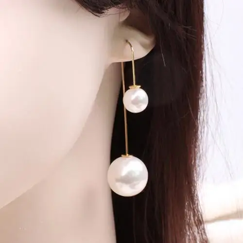 Women U-Shaped Double Earring Sided Pearl Ball Drop Dangle Hanging Earrings for Wedding 2019 Fashion Jewelry | Украшения и