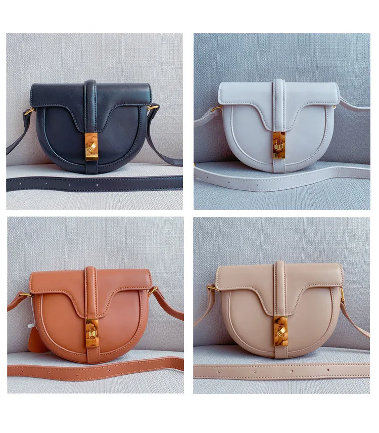 New Saddle bags Top Layer Calfskin Flip Collar Bag Retro Small Trumpet Single Shoulder Oblique Satchel