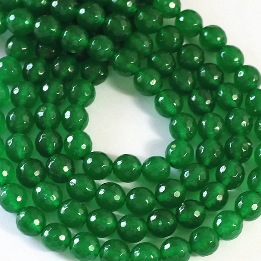 

Natural Malaysian green stone jades chalcedony 4mm 6mm 8mm 10mm 12mm faceted round semi-precious stone diy loose beads 15inchB18