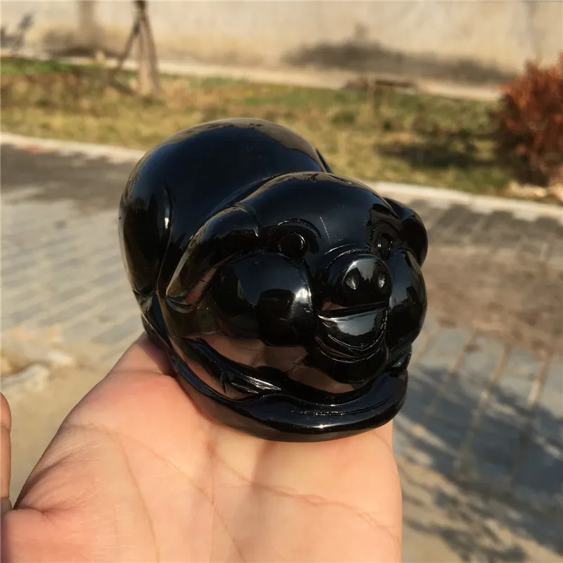 

Lucky fortune pig large size natural black obsidian stone pig figurine healing crystals for home decoration fengshui wholesale