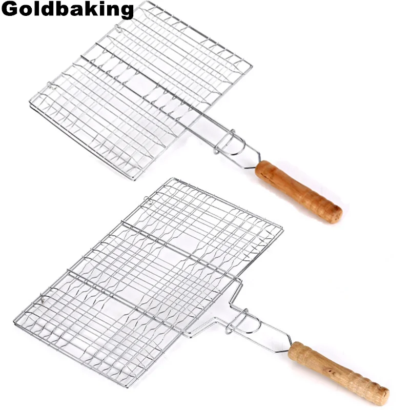 

Goldbaking Portable BBQ Grilling Basket Stainless Steel Nonstick Barbecue Grill Basket Tools Grill Mesh for Fish Hamburger