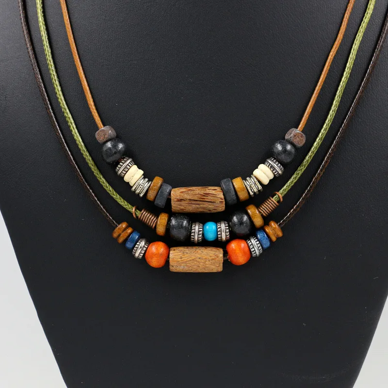 2018 Woman chokers Necklaces vintage Ethnic multi layer Wooden pendant necklace for women collares mujer | Украшения и аксессуары