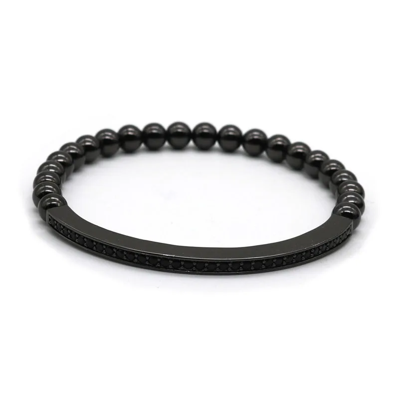 Gun Black Plated Модный микро-паве фианитами Золотое-Цвет длинный бар браслет Для мужчин Латунь Бисера Браслеты Pulseiras DK-4 - Окраска металла: Gun Black Plated