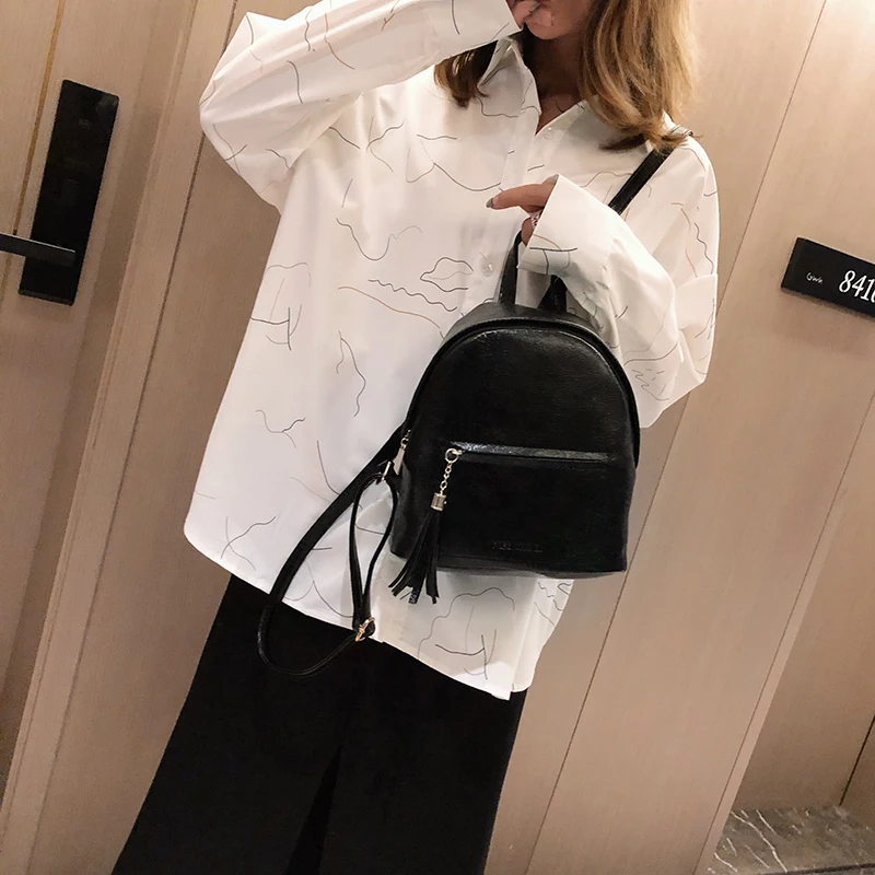 Модный женский кожаный рюкзак с кисточками мини Мягкий сенсорный