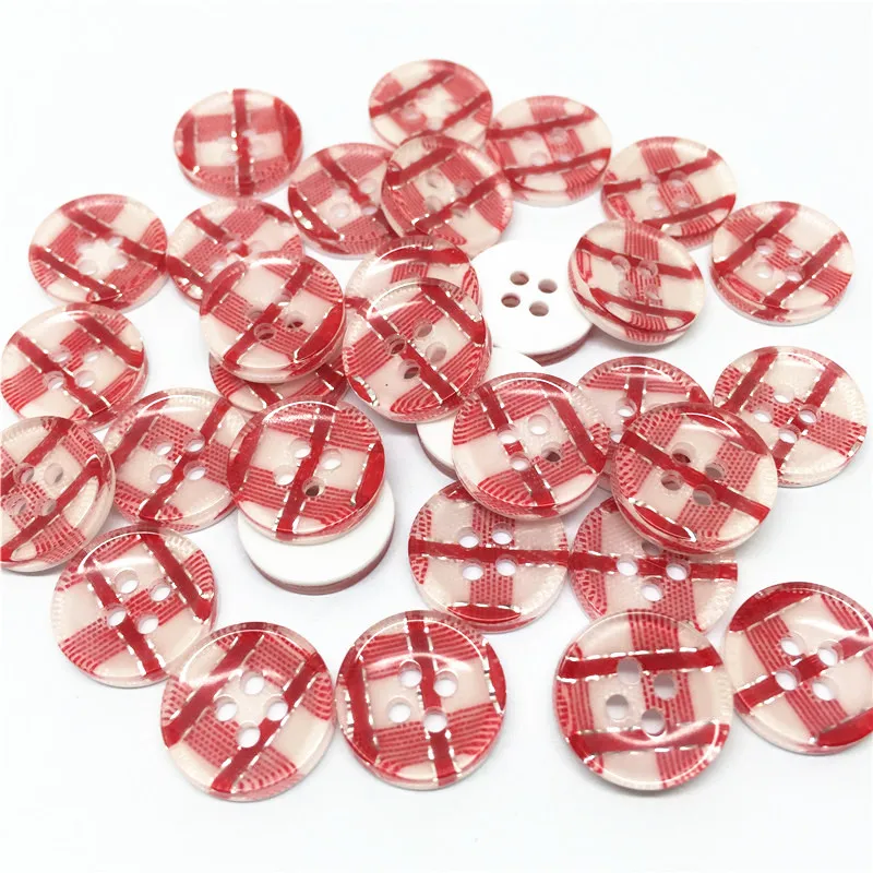 100pcs 12mm Red/Pink/Lilac/Green Gingham Checks Acrylic Buttons Sewing Accessory Round 4 Holes Button Embellishment Crafts - купить по
