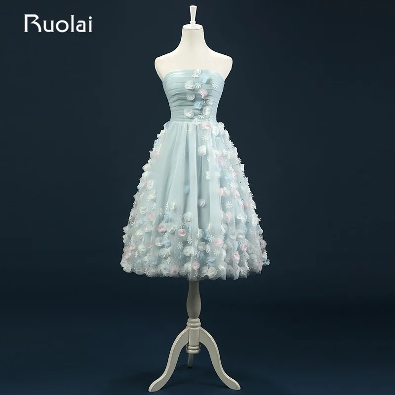 

Delicate Real Sweetheart Sleeveless Knee Length Tulle Flowers Beads Short Prom Dress Formal Party Dress Vestido de fiesta FP2