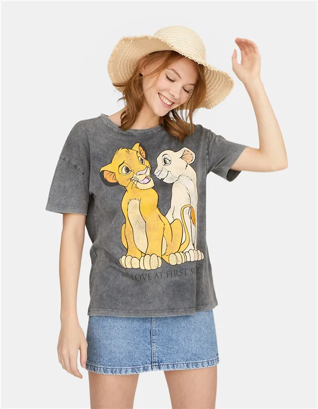 Женская футболка с коротким рукавом принтом и круглым вырезом|Футболки| |