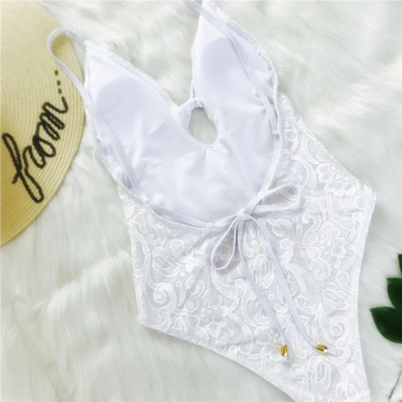 2018 г. Новые пикантные кружева цельный купальный костюм для Для женщин купальник