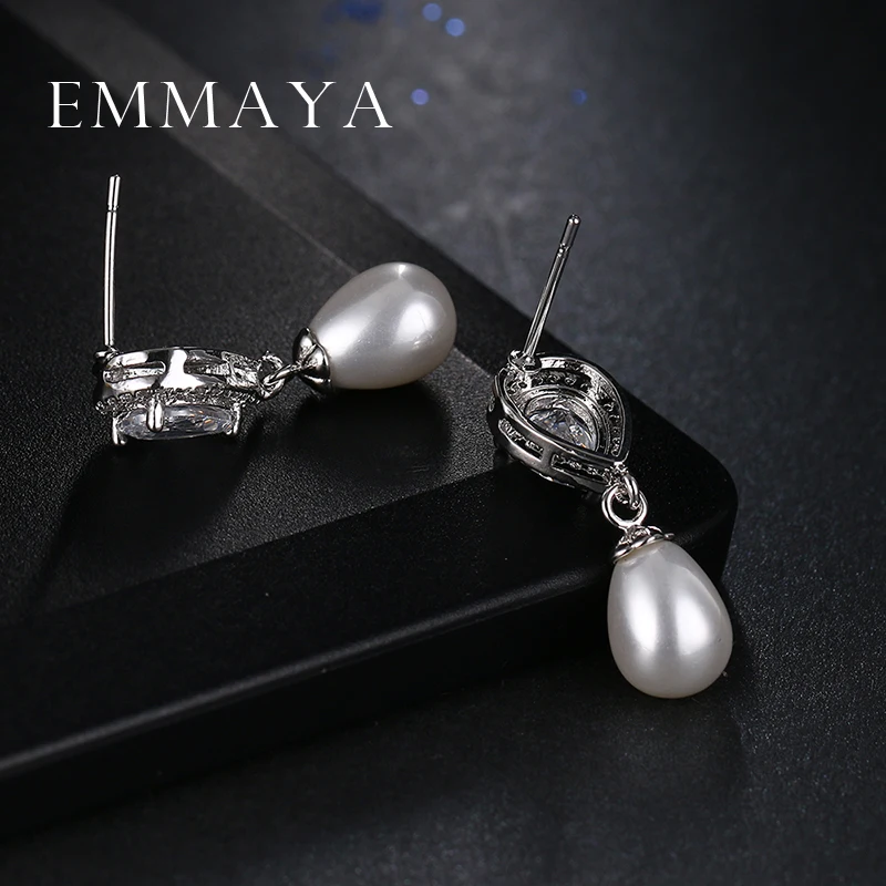 Серьги Emmaya с искусственным жемчугом женские циркониевые ювелирные украшения