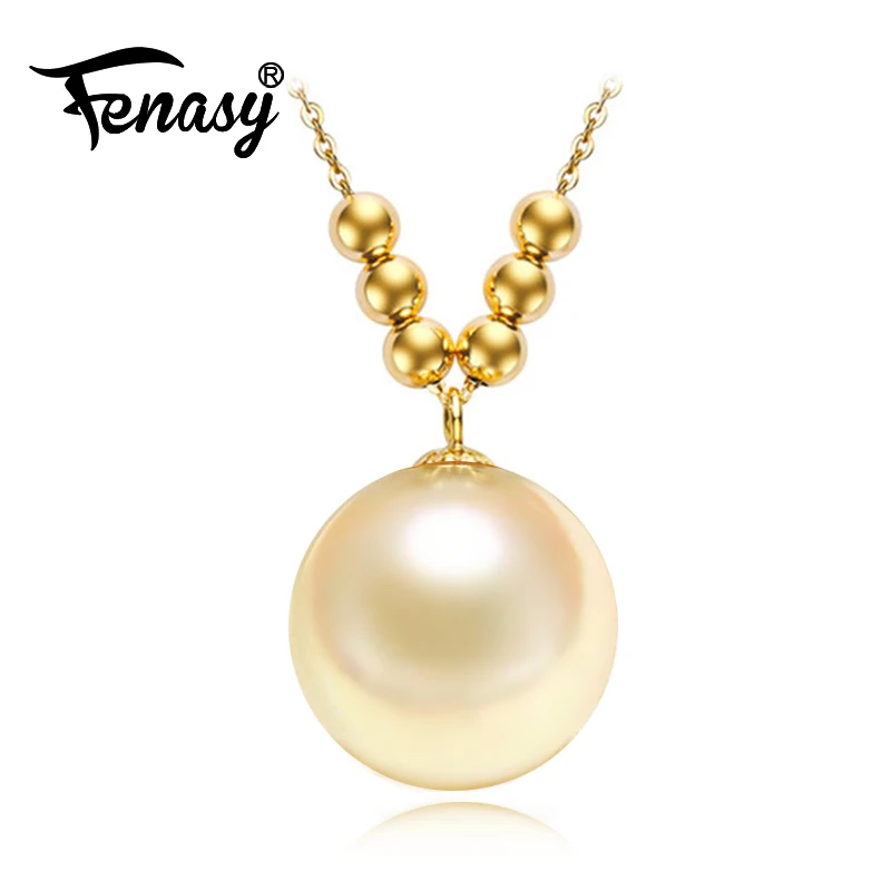 

FENASY 18K Yellow Gold Pendant South sea Pearl Necklaces For Women Wedding Engagement Jewelry AU750 Necklace