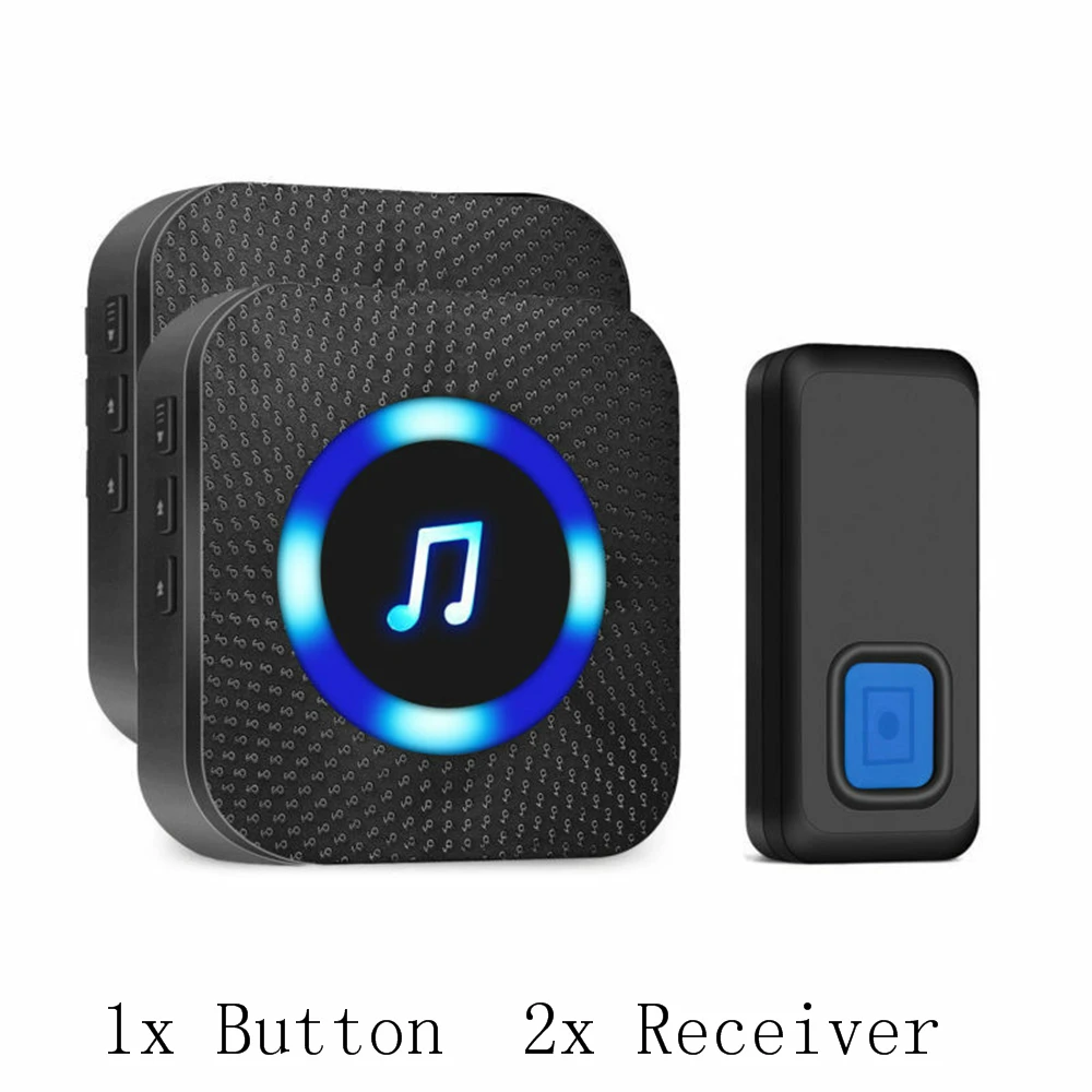 2xReceiver 1xButton Прямая поставка, беспроводной дверной звонок, водонепроницаемый, беспроводной дверной звонок, светодиодный, вспышка, умный звонок, кольцо в комплекте, 1, 2 кнопки, 1, 2 приемника - Цвет: 2xReceiver 1xButton