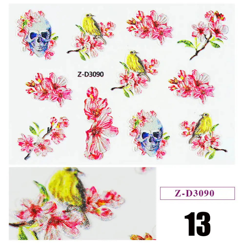 13 1pc 5D Acrylic Engraved Flower Nail Sticker Embossed Flower Water Decals Empaistic Nail Water Slide Decals 22 Styles DIY Nail Ar - Цвет: 13