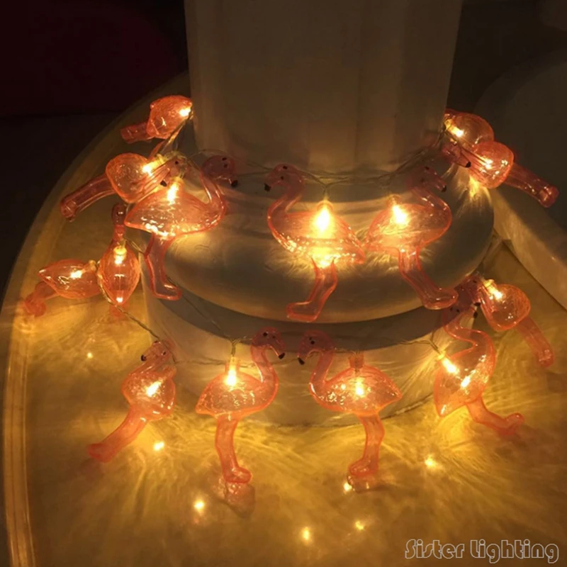 Красный Фламинго светодиодная гирлянда 2XAA батарея опетизированный барбекю